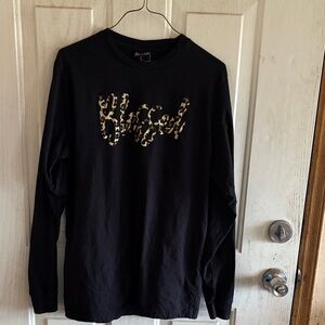 Black Long Sleeve Top with Leopard 'Blessed' Design